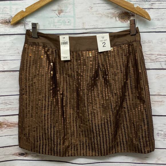 GAP Brown Sequin Embellished Mini Skirt Size 2 NWT New with Tags Side Zipper - Picture 1 of 10